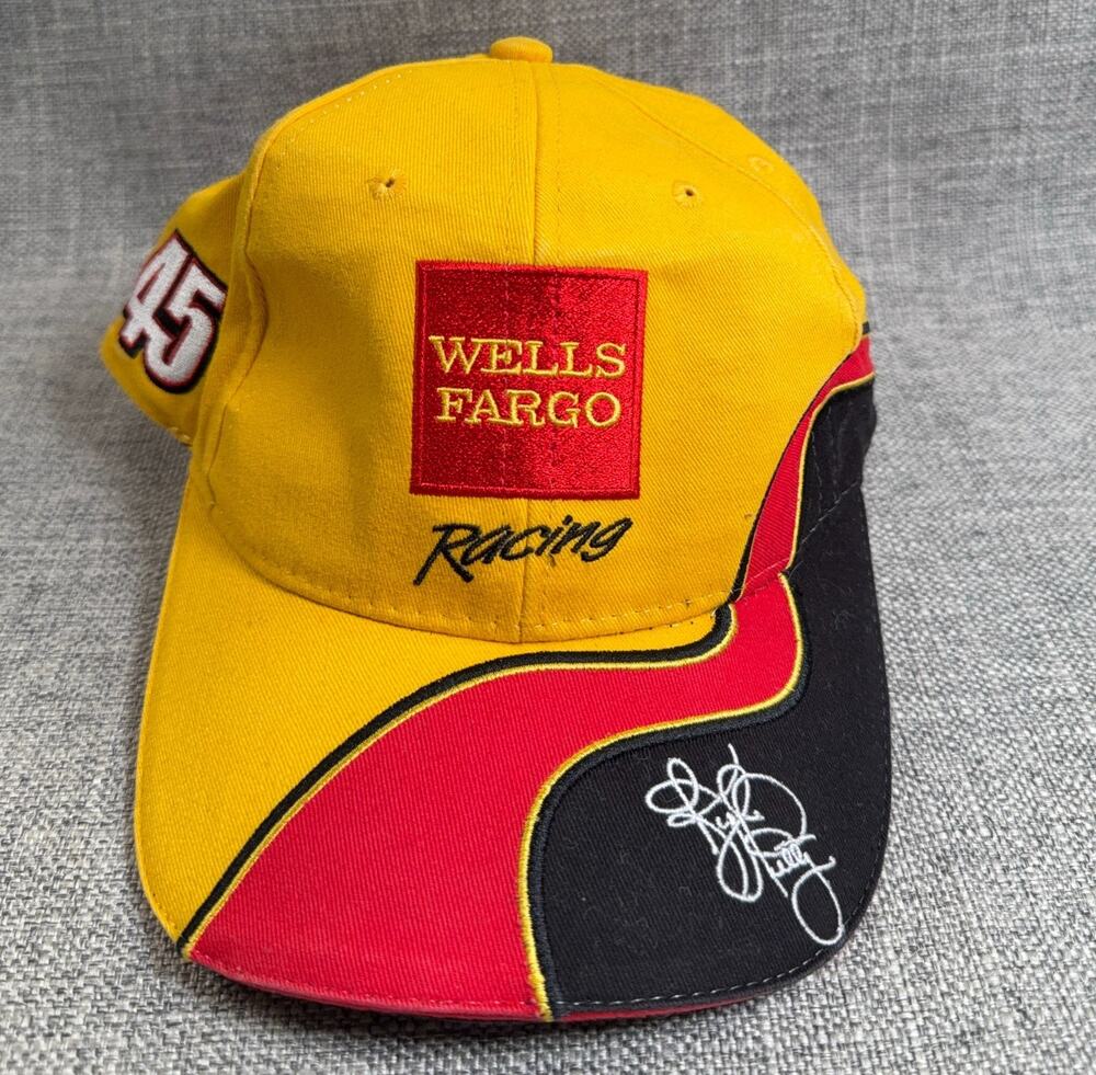 Vintage Kyle Petty #45 Wells Fargo Racing NASCAR Hat Yellow Strapback